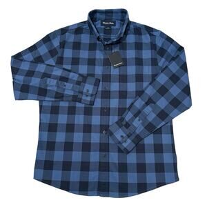Mizzen + Main City Flannel Twill Trim Fit Button Down Plaid Shirt Men's Size L